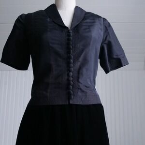 Amazing 1940s black satin blouse‎